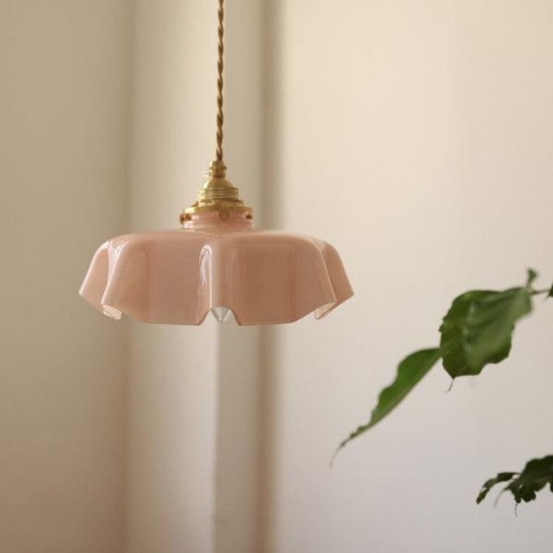 Retro Glass Pendant Light Cream - Toned Floral Glow with Vintage Elegance