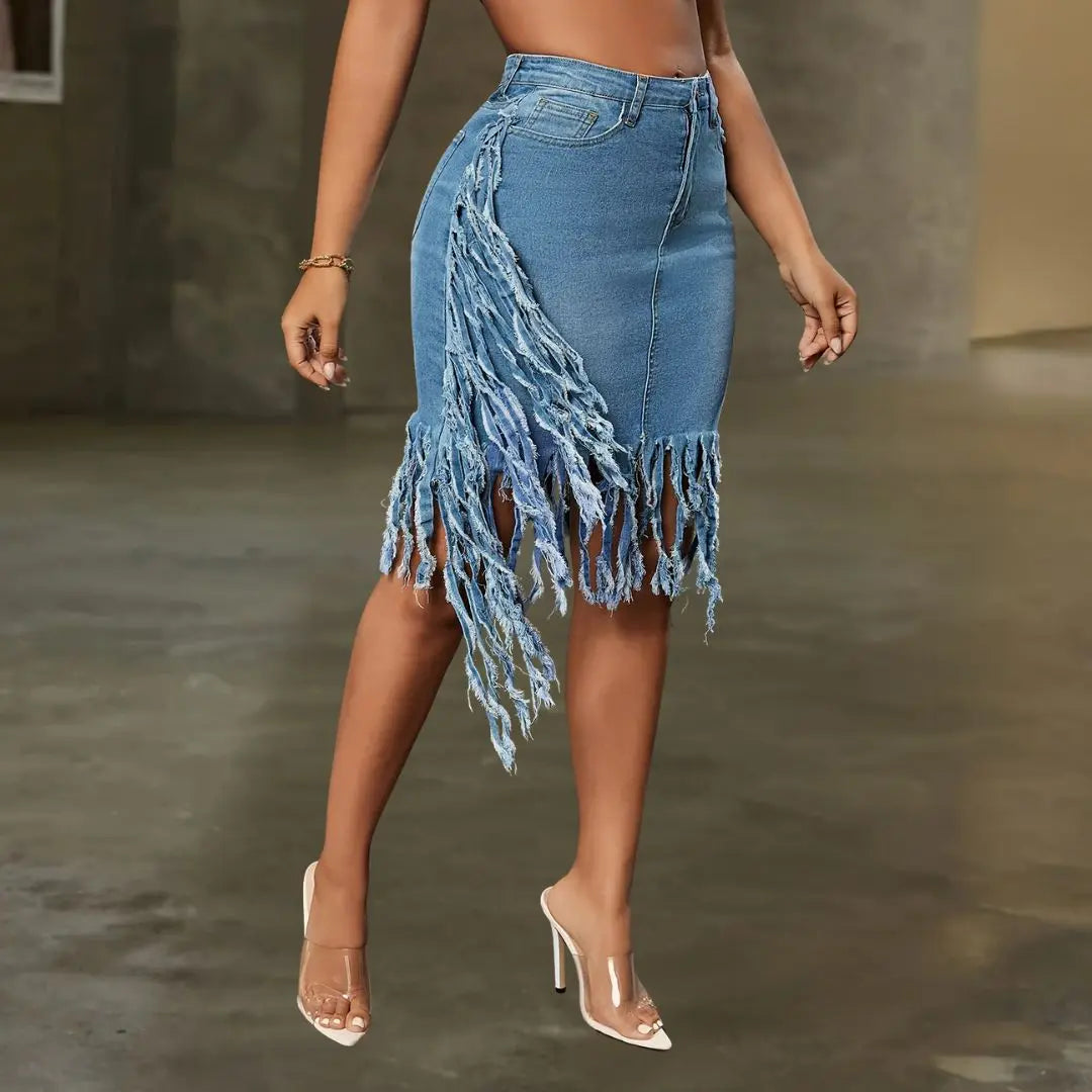 Avanti Fringe Denim Skirt