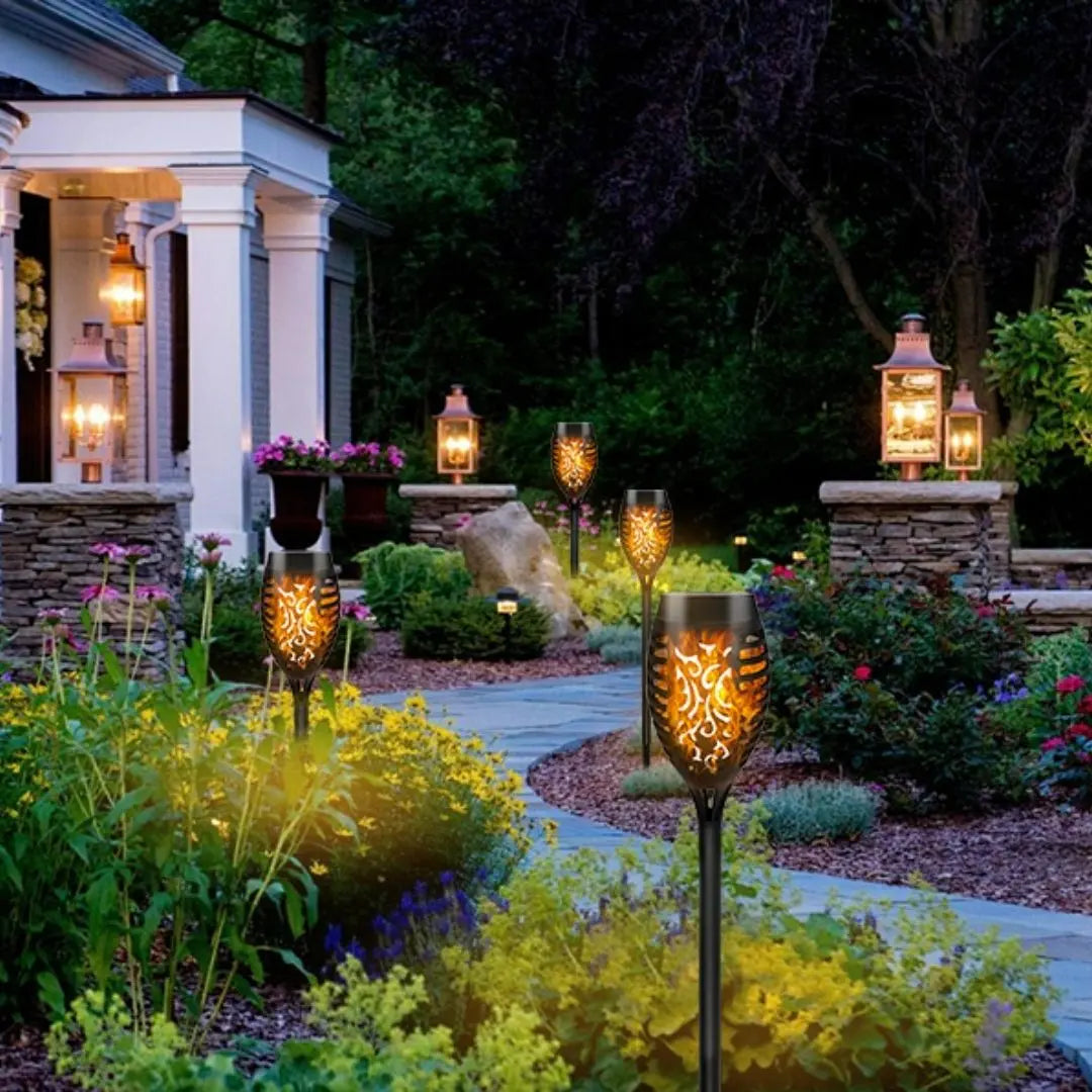 FlameGlow Solar Torch Lights - Flickering Flame Effect Garden Lamps
