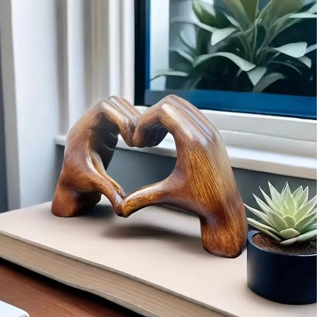 Wooden Resin Heart-Shaped Sculpture - Love Themed Decor