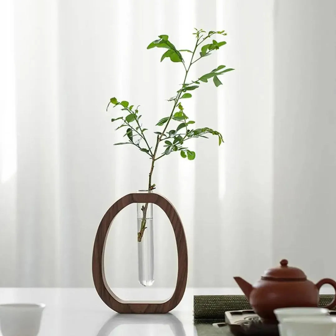 Hydroponic Test Tube Vase with Wooden Stand
