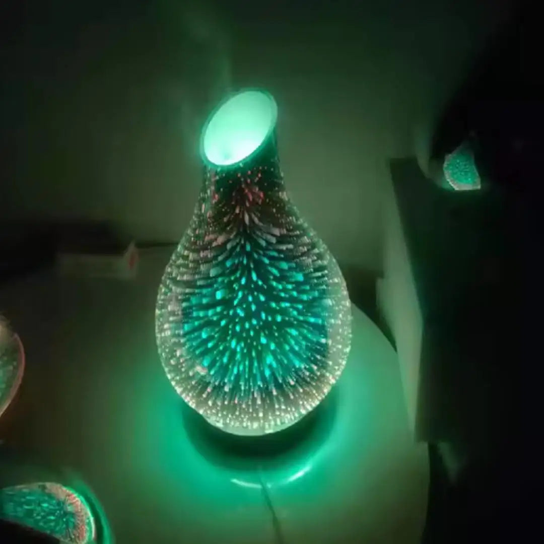 3D Glass Essential Oil Diffuser - Air Humidifier with Color Changing Firework Light