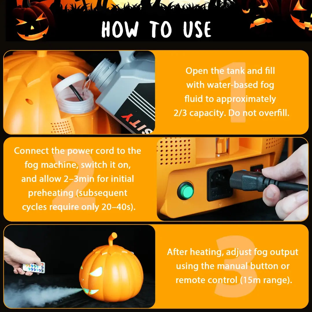 Fieryzeal Pumpkin Fog Machine with Remote Control and RGB LED Lights