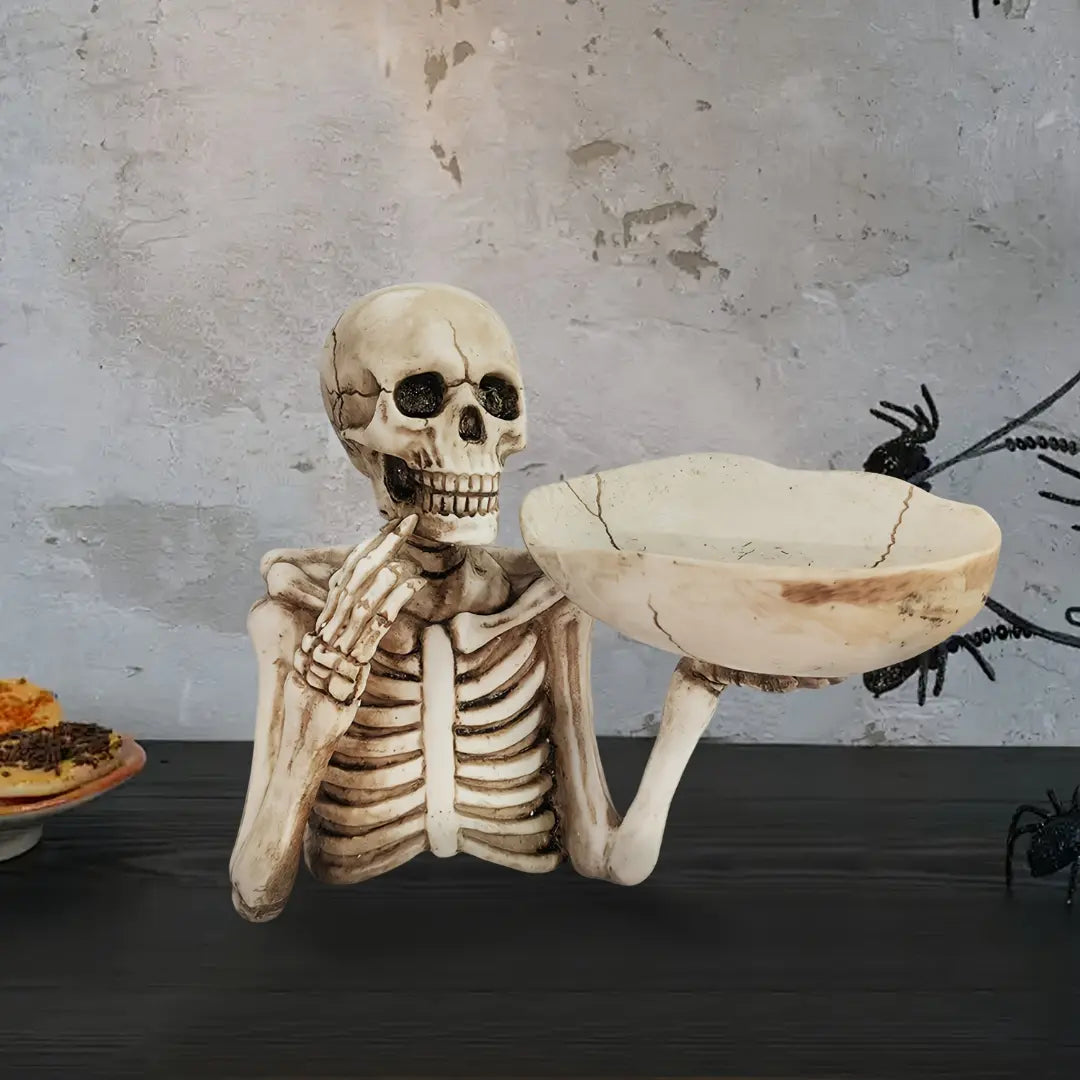 Halloween Skull Tray - Resin Skeleton Candy Bowl Decoration