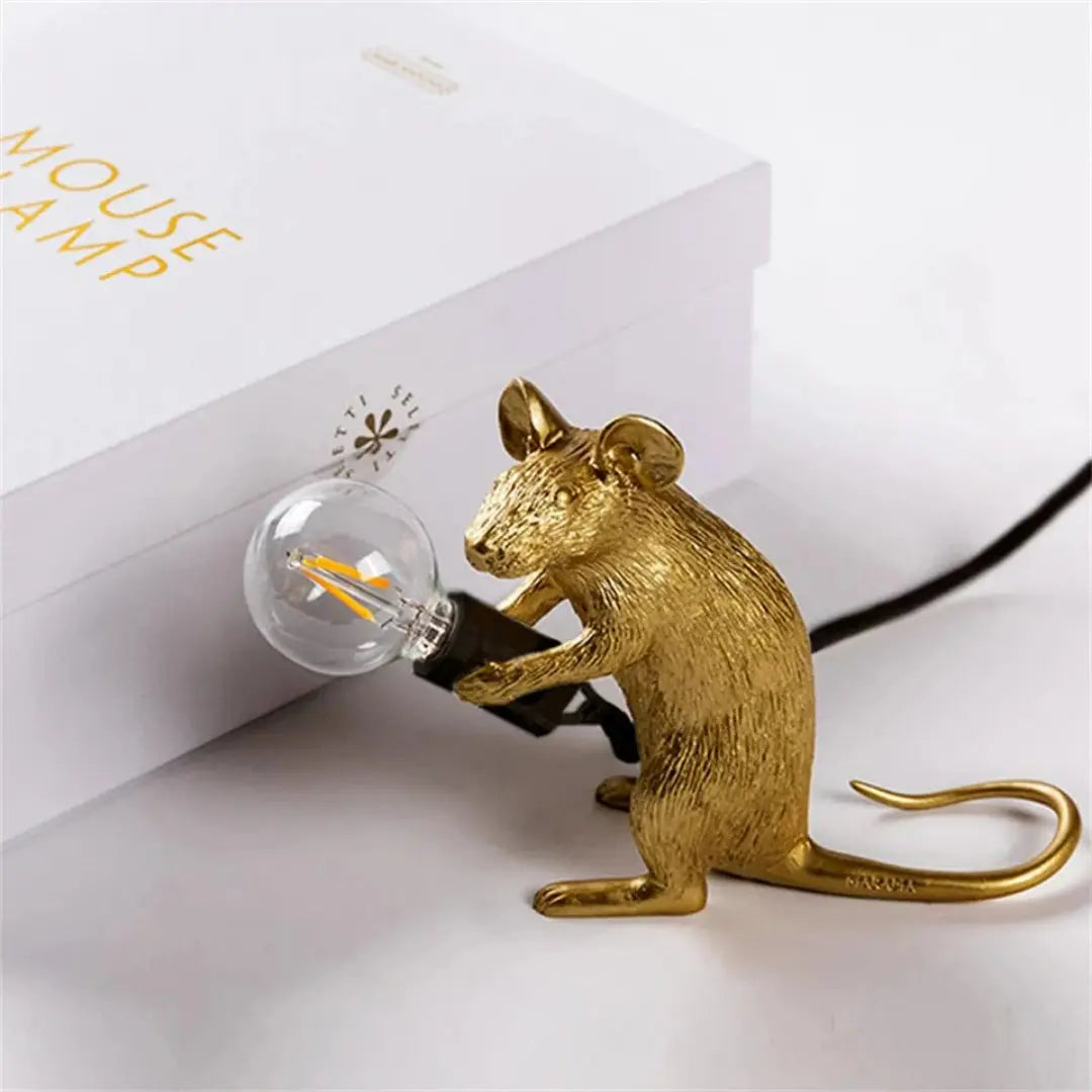 Art Deco Mouse Table Lamp - Quirky Resin LED Accent Light for Playful Modern Interiors