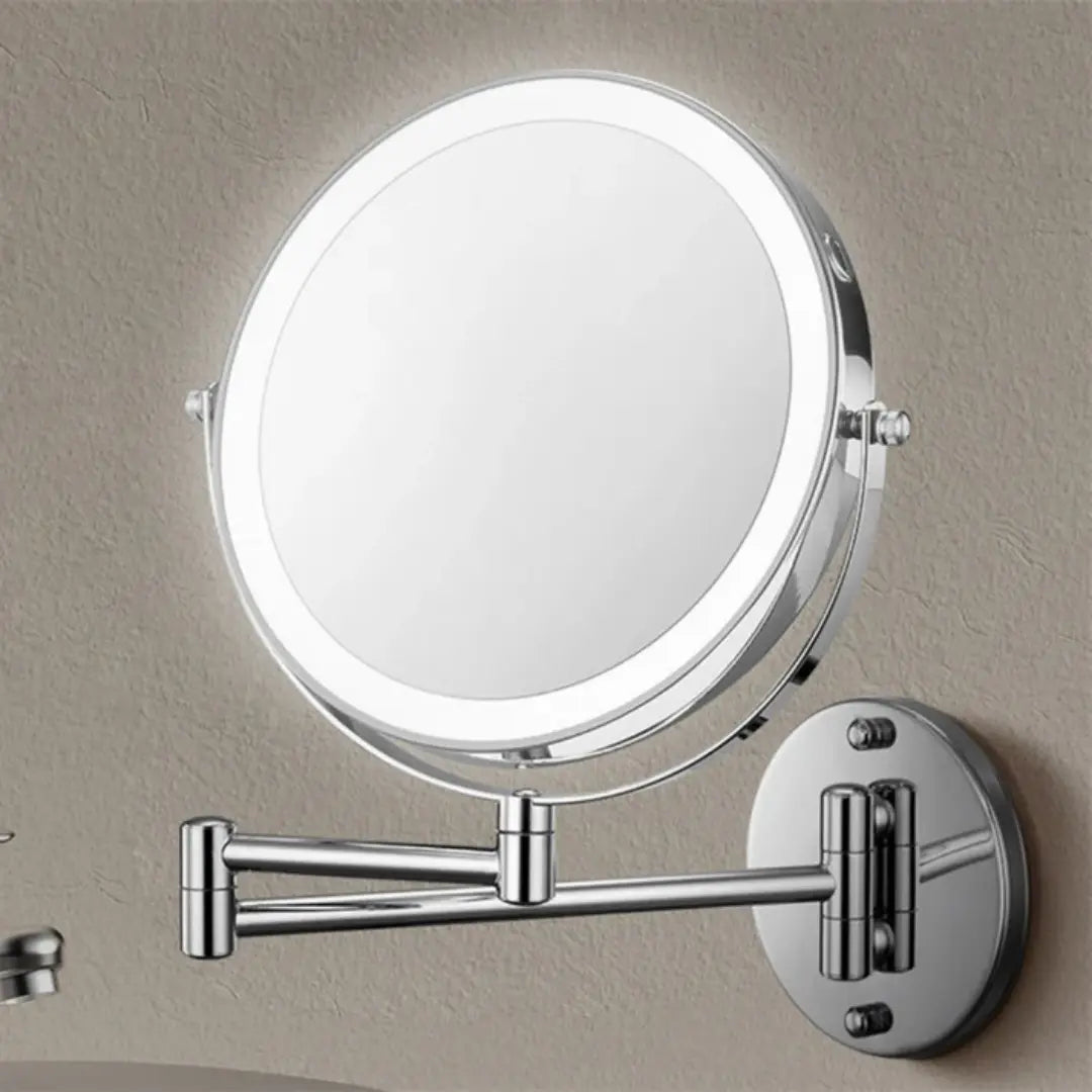 Rechargeable Wall Mounted Bathroom Mirror with Lights X10 Magnification - Telescopic Shaving Mirror