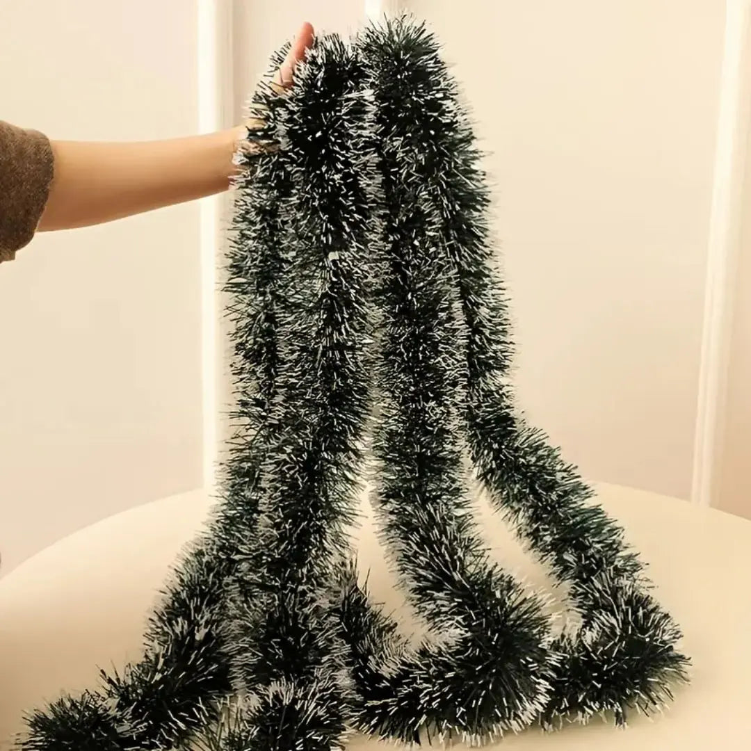 Christmas Rattan Garland - Dark Green with White Edge Strips Snowflake Decorative Vine