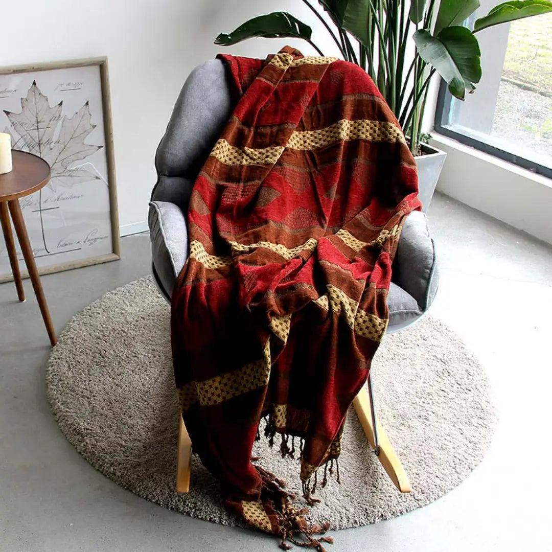Arvani Bohemian Colorful Jacquard Fringed Blanket - Chenille Sofa Throw with Vibrant Patterns