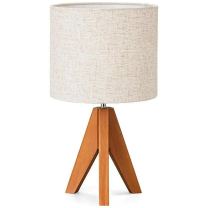 Linen Tripod Lamp - Wooden Base with Compact Warm Lighting