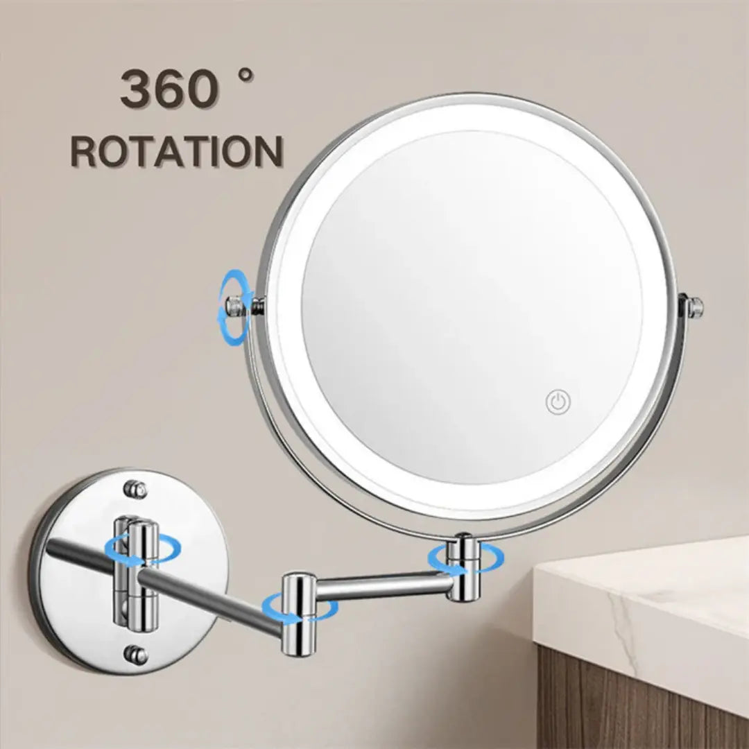 Rechargeable Wall Mounted Bathroom Mirror with Lights X10 Magnification - Telescopic Shaving Mirror