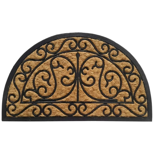 HearthWoven Crescent Coir Door Mat –  Non-Slip Entrance Mat with Ornate Scroll and Rubber Backing