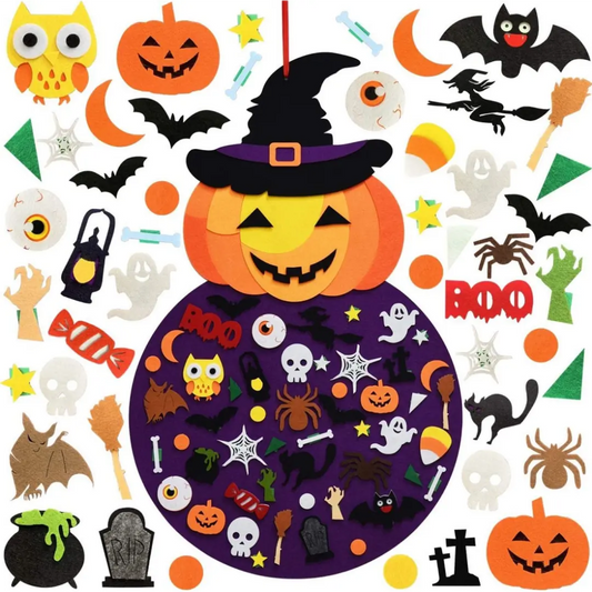 DIY Halloween Pumpkin Witch - Felt Wall Hanging with Ornaments