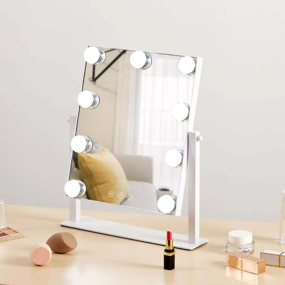 Glamvera 9-Bulb Hollywood Makeup Mirror - Adjustable LED Vanity Mirror with 3 Light Modes and 10x Magnifier