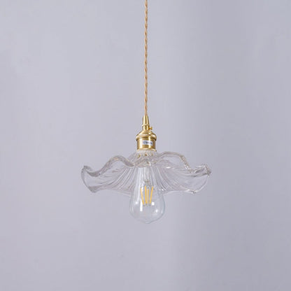 Hibiscus Bloom Glass Pendant - Vintage Floral Ceiling Light in Brass Finish