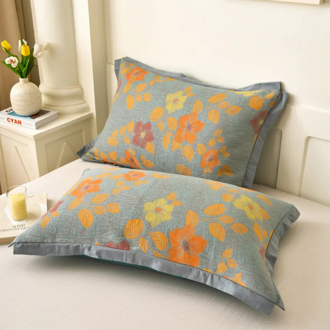 Zeyra Boho Breathable Cotton Gauze Quilt - 3-Layer Reversible Floral and Geometric Blanket