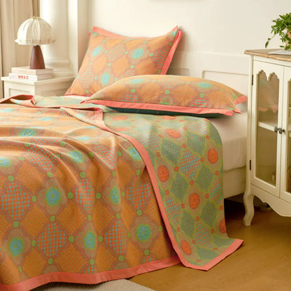 Zeyra Boho Breathable Cotton Gauze Quilt - 3-Layer Reversible Floral and Geometric Blanket