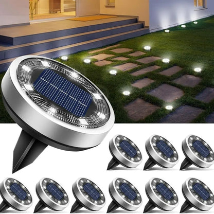 GroundGlow Solar Disk Lights - Warm White Waterproof Outdoor Garden Pathway Lighting