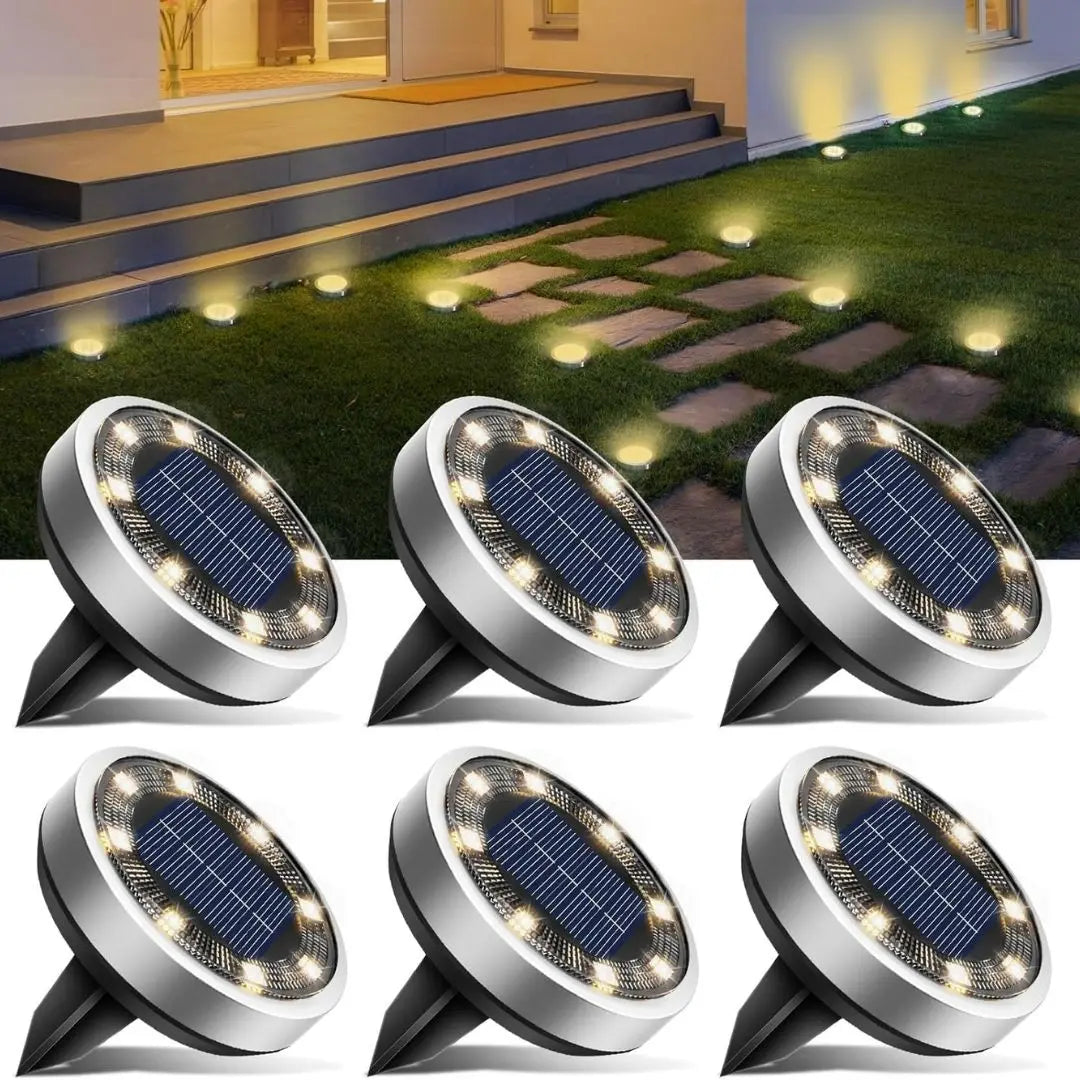 GroundGlow Solar Disk Lights - Warm White Waterproof Outdoor Garden Pathway Lighting
