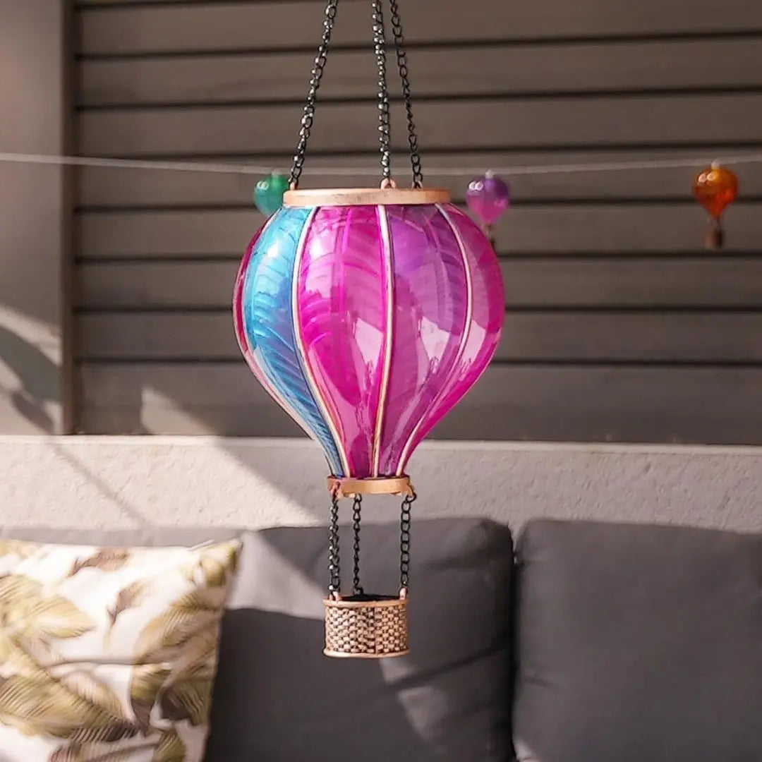 Solira Solar Hot Air Balloon Lantern - Multicoloured Hanging Garden Light with Flame Effect