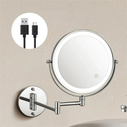 Rechargeable Wall Mounted Bathroom Mirror with Lights X10 Magnification - Telescopic Shaving Mirror