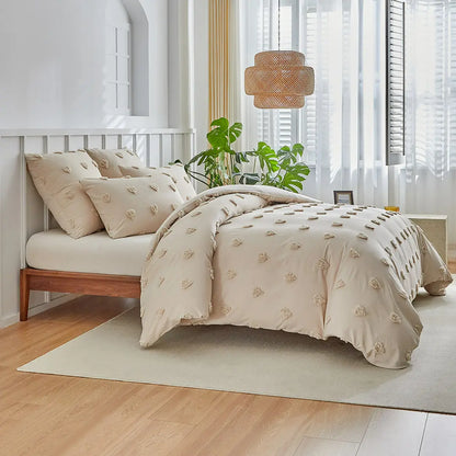 Merava 3-Piece Farmhouse Heart Comforter Cover Set - Chenille Tufted Duvet Cover with Pillowcases