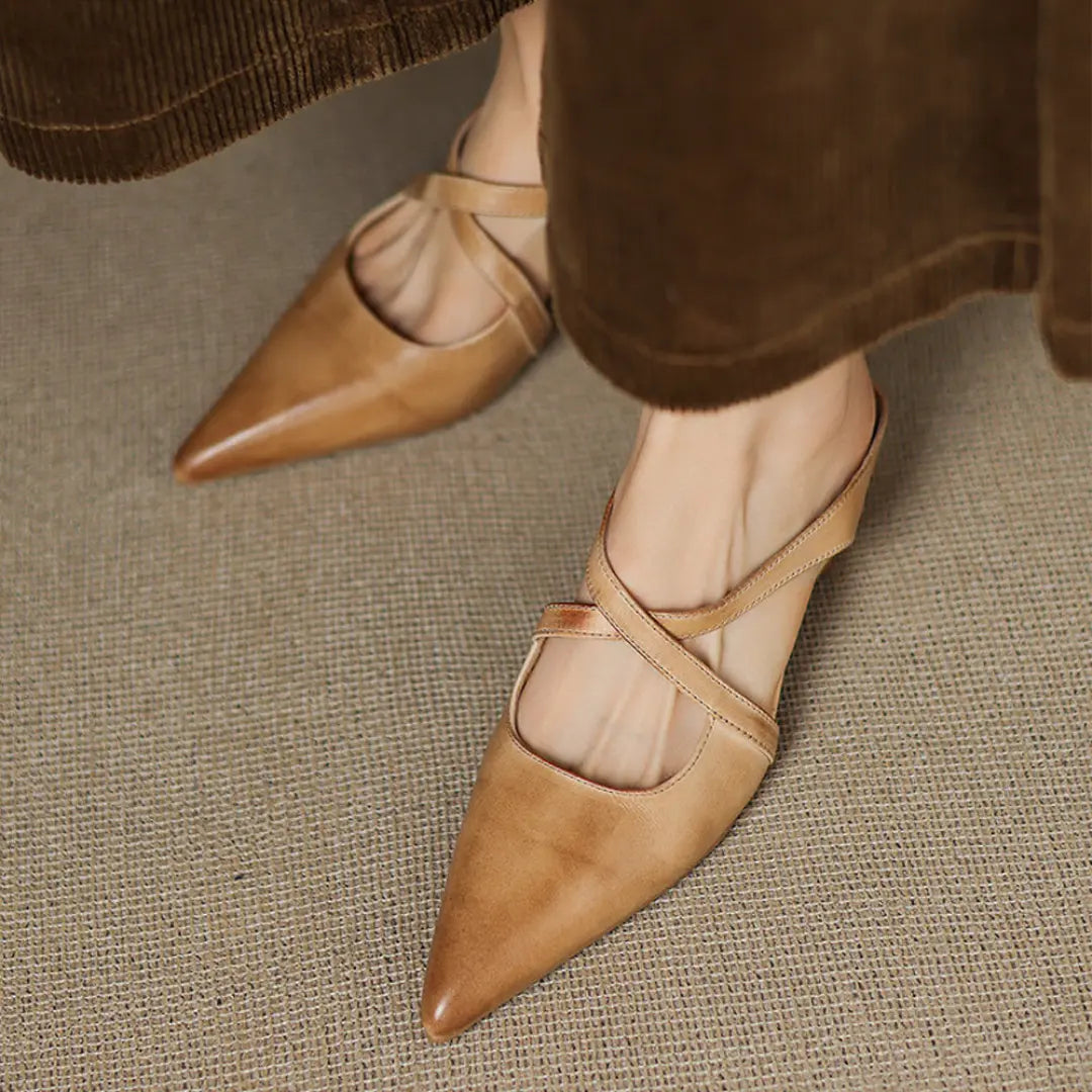 Margot Cross-Strap Leather Mule