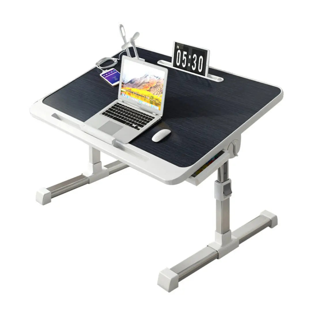 Movira Adjustable Laptop Bed Desk - Foldable Legs with USB Ports and Storage Drawer