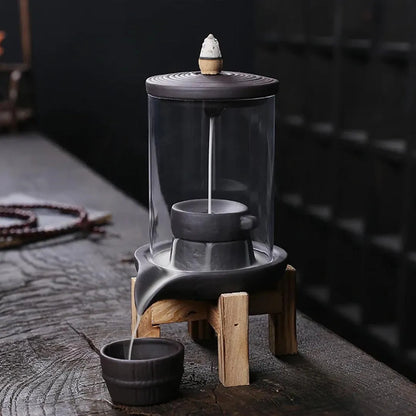 Ceramic Backflow Incense Burner - Fountain & Candlestick Ornament