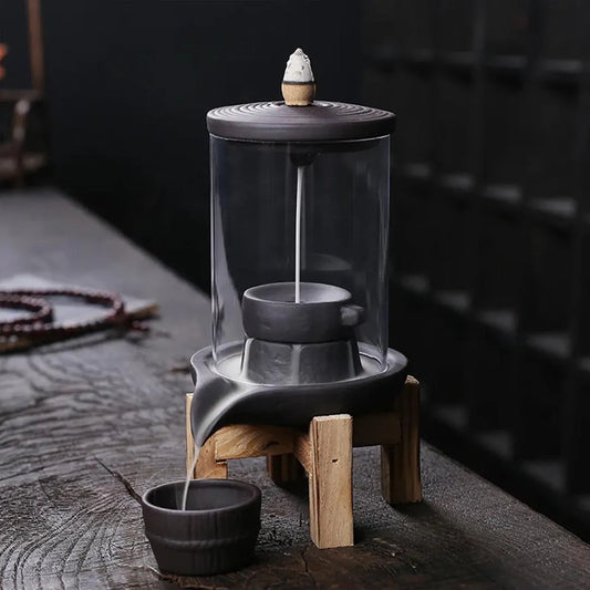 Ceramic Backflow Incense Burner - Fountain & Candlestick Ornament