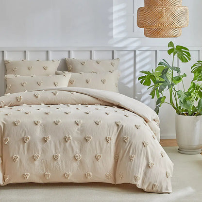 Merava 3-Piece Farmhouse Heart Comforter Cover Set - Chenille Tufted Duvet Cover with Pillowcases