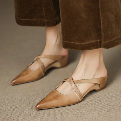 Margot Cross-Strap Leather Mule