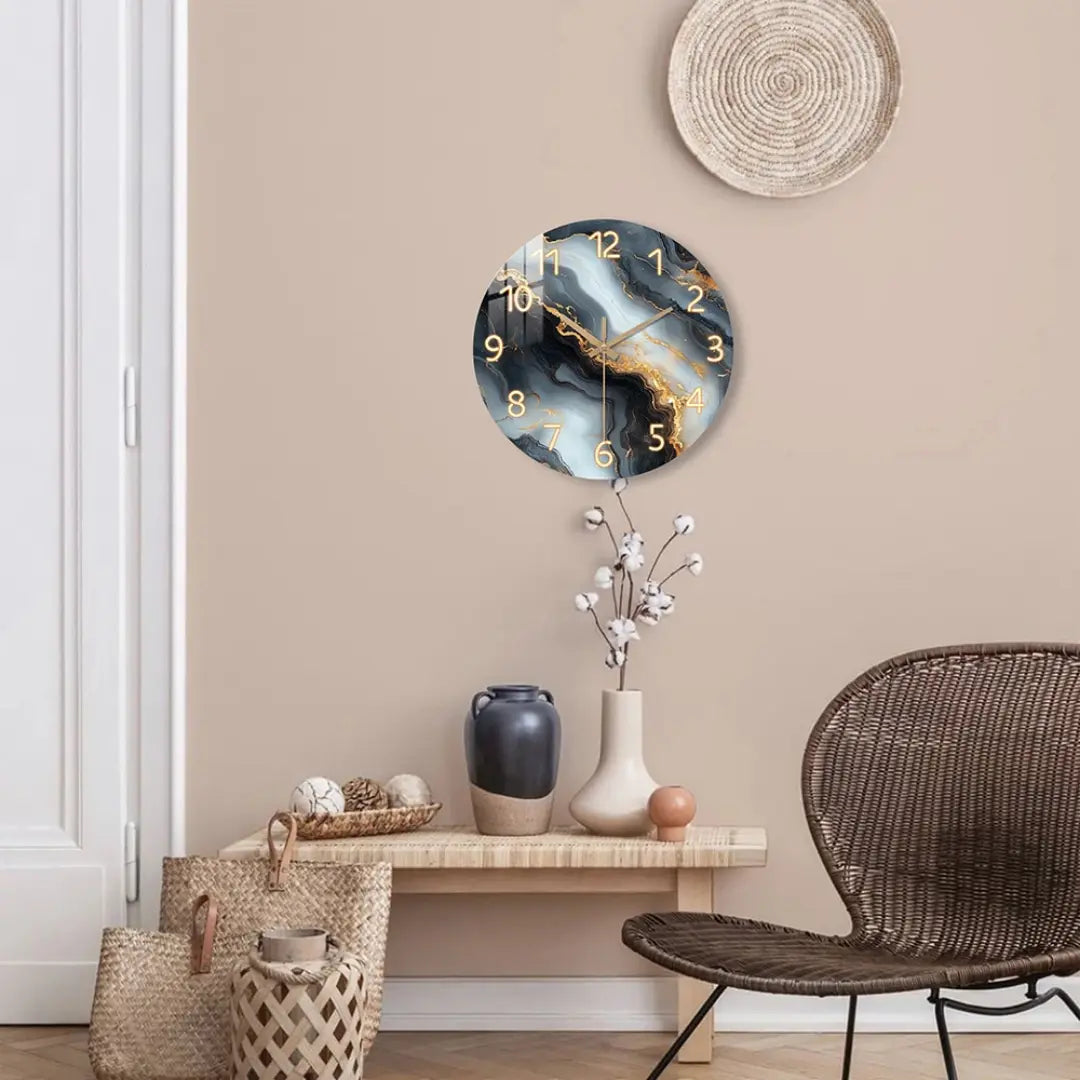 Fantasy Inspired Blue and Gold Marble Wall Clock