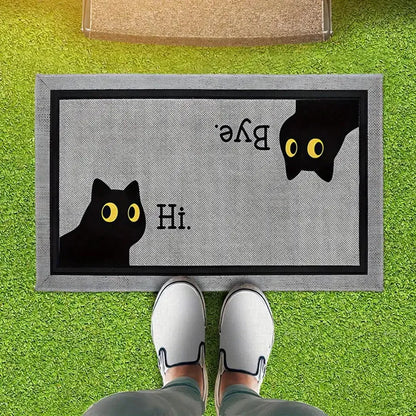 Halloween Black Cat Welcome Mat - Indoor Non-Slip Entrance Rug