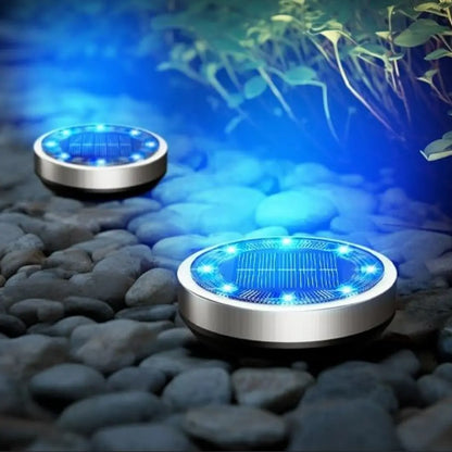 GroundGlow Solar Disk Lights - Warm White Waterproof Outdoor Garden Pathway Lighting
