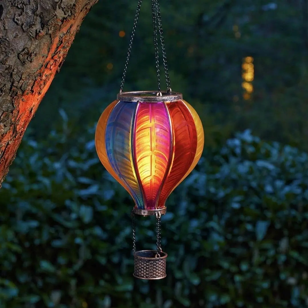 Solira Solar Hot Air Balloon Lantern - Multicoloured Hanging Garden Light with Flame Effect