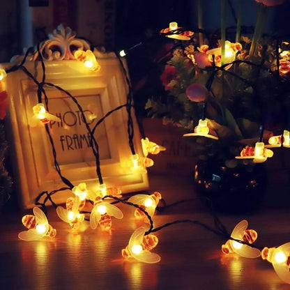 HoneyBeeGlow Solar Fairy Lights - Outdoor/Indoor Waterproof Bee String Lights