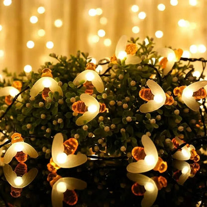 HoneyBeeGlow Solar Fairy Lights - Outdoor/Indoor Waterproof Bee String Lights