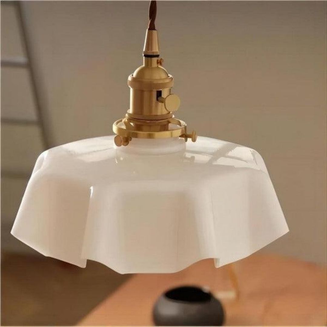 Retro Glass Pendant Light  Cream - Toned Floral Glow with Vintage Elegance