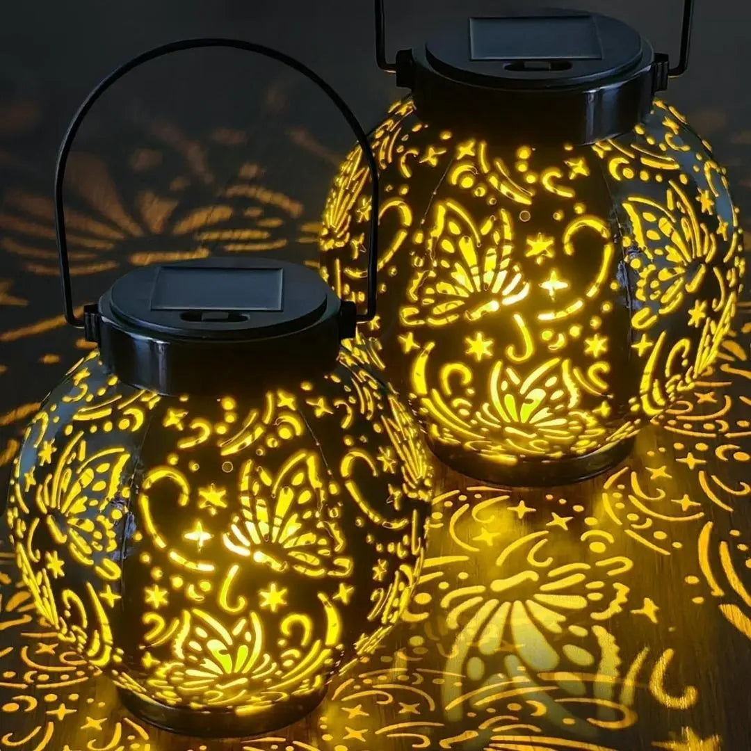 Lumora Solar Garden Lanterns - Elegant Outdoor Hanging Lights with Decorative Pattern