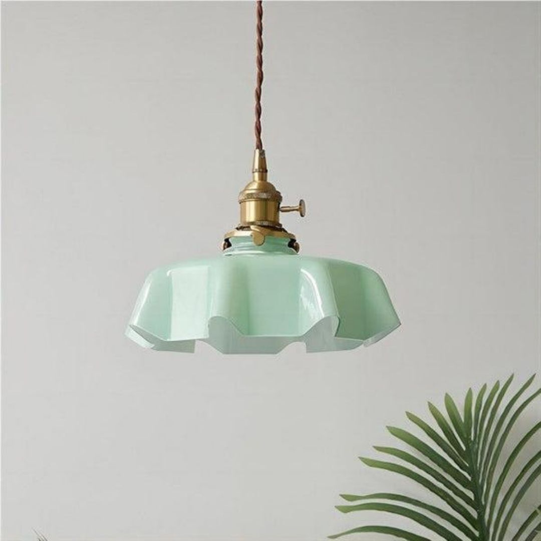 Retro Glass Pendant Light  Cream - Toned Floral Glow with Vintage Elegance