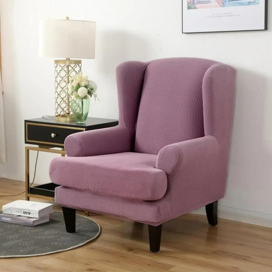 Arivo 2-Piece Water Repellent Wingback Chair Covers - Stretch Plaid Slipcover with Cushion Cover