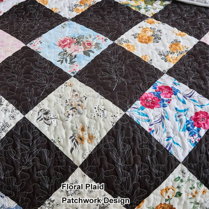 Florenza 3-Piece Floral Patchwork Quilt Set - Lightweight Microfiber Bedspread with Pillow Shams