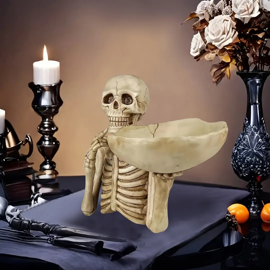 Halloween Skull Tray - Resin Skeleton Candy Bowl Decoration
