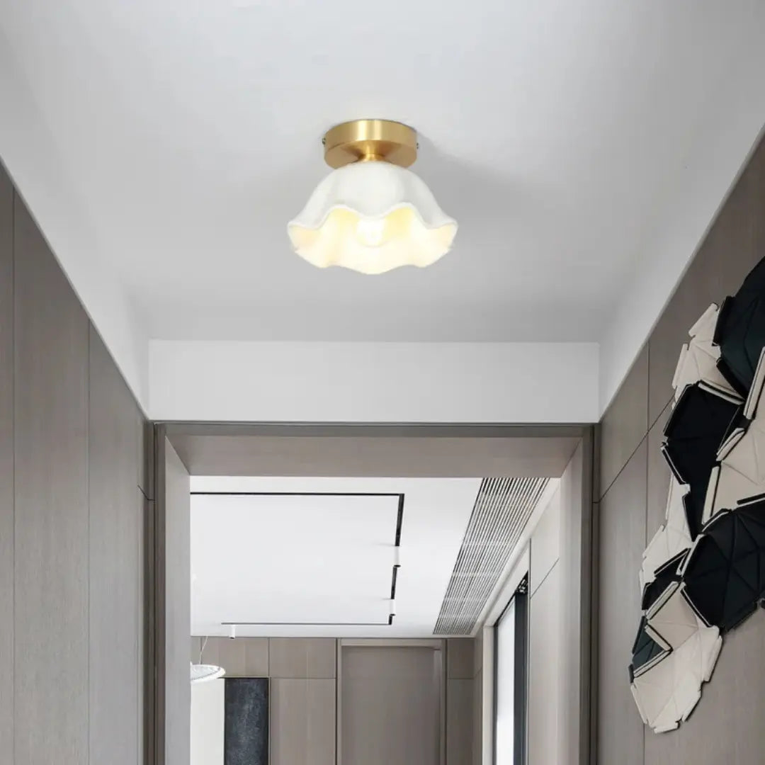 Vintage Ceramic and Glass Ceiling Light