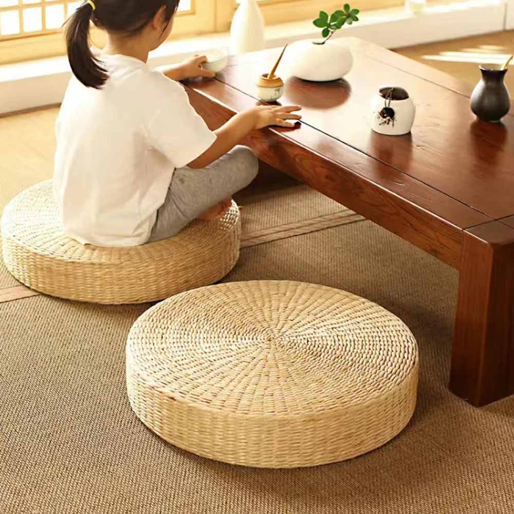 Woven Natural Straw Pouf