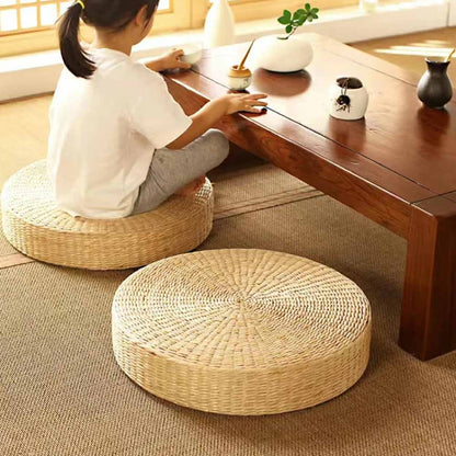 Woven Natural Straw Pouf