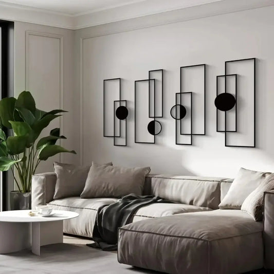 4 Piece Geometric Metal Wall Art Set - Abstract Minimalist Line Sculptures