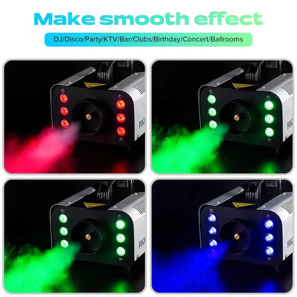 1200W Fog Machine with RGB LED Lights and Remote Control for Halloween