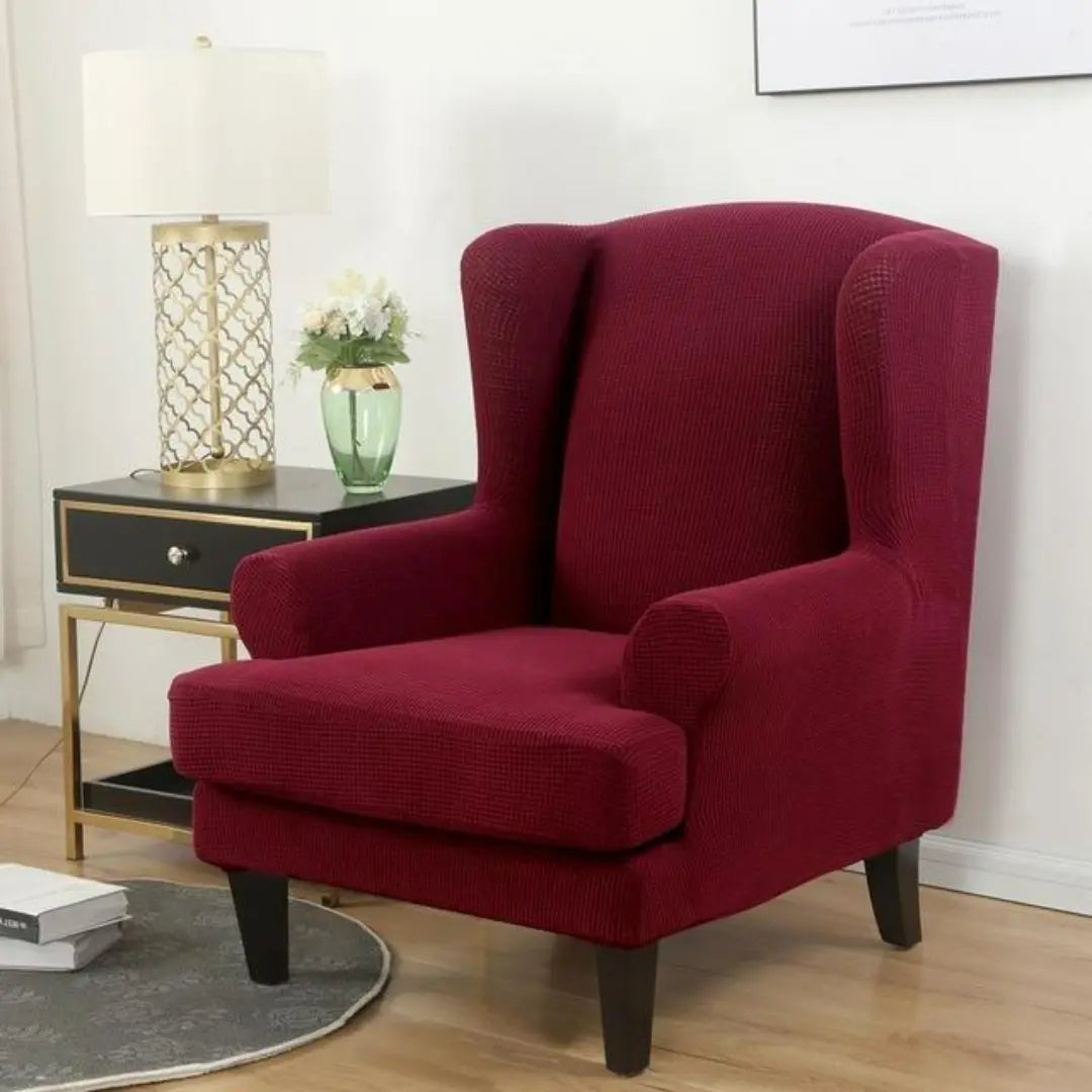 Arivo 2-Piece Water Repellent Wingback Chair Covers - Stretch Plaid Slipcover with Cushion Cover