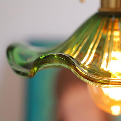 Hibiscus Bloom Glass Pendant - Vintage Floral Ceiling Light in Brass Finish
